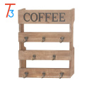 Wall Mounted 8 Hook Torched Wood Coffee Mug Cup Holder Display Rack